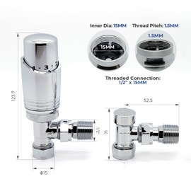 Thermostatic Radiator Valve Angled Chrome - Vancoco Thermostatic Valve for a Verti Cal Radiator TRV & Lockshield 1/2" x 15mm for Radiator Central Heating