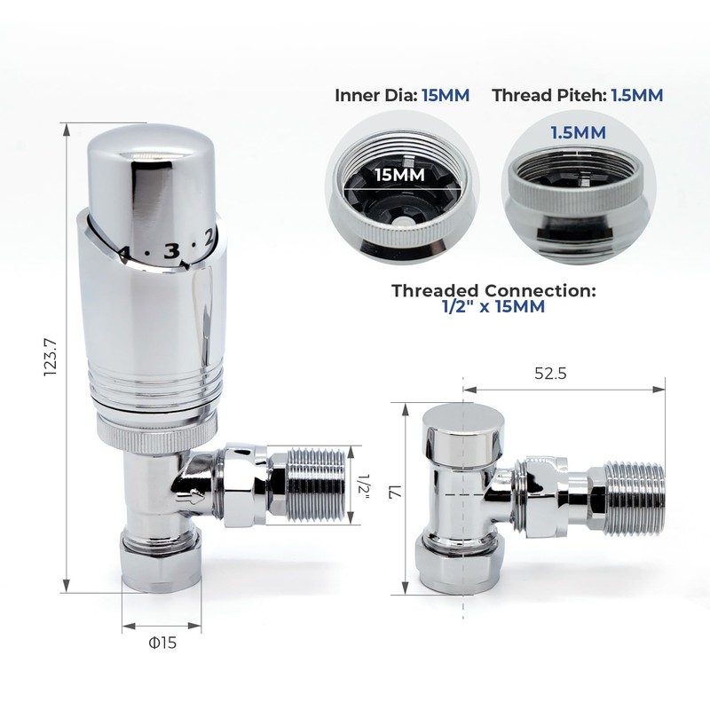 Thermostatic Radiator Valve Angled Chrome - Vancoco Thermostatic Valve for