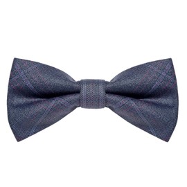 MASADA Mens Checked Bow Tie Pre-Tied Fully Adjustable Handmade with Hook Closure - 12 x 6 cm, Blue-grey mottled with checks