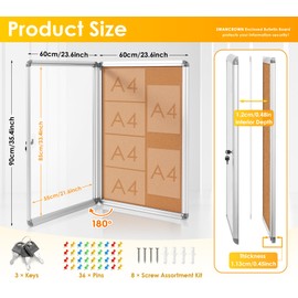 S SWANCROWN Enclosed Bulletin Board 36x24 in, Lockable Cork Board Wall Display Case for Office School Home