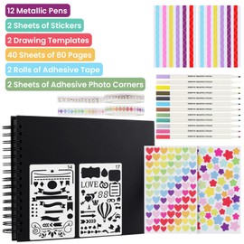 DIY Scrapbooking Albums - 80 Pages Scrap Book(29x21.5cm) with Metallic Pens and Photo Corners, Memory Book and Photo Book for Baby, Guest and Couples