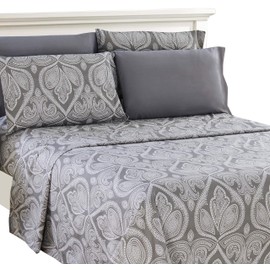 Lux Decor Collection Bed Sheet Set - Brushed Microfiber 1800 Thread Count Bedding - Wrinkle, Stain and Fade Resistant - Hypoallergenic - Deep Pocket Twin Size Sheets Set - 4 PC (Twin, Paisley Grey)