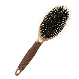 FOMIYES Oval Golden Boar Bristle Massage Comb Static Hair Brush Plastic Handle Scalp Massager