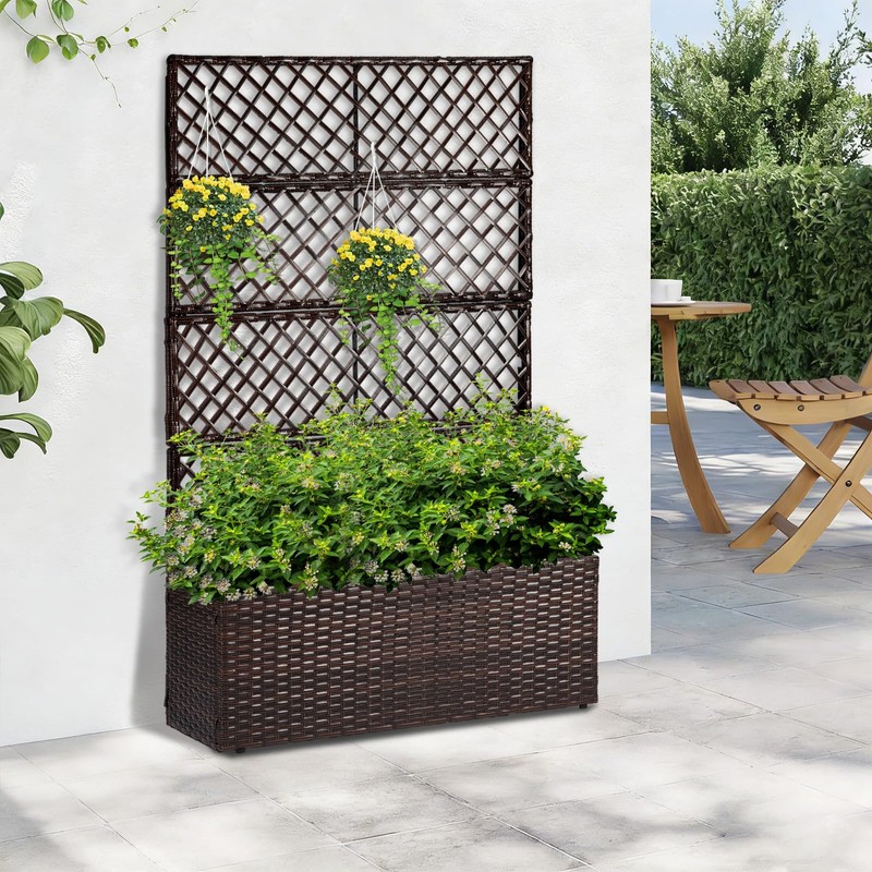 52’’ H Garden Planter Box with Trellis Outdoor for Vine