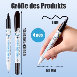 Caelura 4 Stück Textilstifte Waschmaschinenfest, Textilmarker Waschmaschinenfest Schwarz, Stoffmalfarben Waschfest, Dual Tip Stoffmalstifte für T-Shirt Stoffbeutel Schuhe