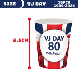 YAAVAAW 16pcs VJ Day 80th Anniversary Decorations Paper Cups,15th August VJ Day Cups 80 Years Victory Over Japan WW2 1945-2025 Cup for Celebrate 2025 VJ-Day 80th Anniversary Party Table Decorations