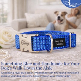 Fancy Rhinestone Dog Collar, Engraved Buckle & Leash Options, Handmade USA, Sparkly Bling Dog Collars, Sparkling Personalized Rhinestones Medium Large Dogs (Royal Blue, Extra Large 1 x 17-29")