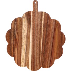 Havawish Scalloped Acacia Wood Boards Wooden Cutting Board for Bread Meat Cutting Boards Fruit Cheese Serving Butcher Block Supplies 11.81 x 11.81 x 0.63 Inches