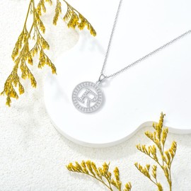 Molioaki Women's 925 Silver Necklace with Letter Pendant Letter Chain 45 + 5 cm Length Zircon Letter Alphabet Choker Chain Jewellery Gift for Women Valentine's Day Birthday, Cubic Zirconia