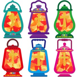 Treasure Cove Christian Sunday School Craft Jesus Lights The Way Tissue Crafts for Kids DIY Religious Oil Lamp Tissue Paper Craft Kit for Summer Camping Church Activities 24Sets