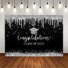 Mocsicka 10x7ft Class of 2025 Graduation Backdrop Black and Sliver