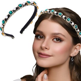 Campsis Baroque Pearl Headband Green Rhinestone Hairband Prom Crystal Head Hoop Hair Accessories Wedding Party Birthday for Women