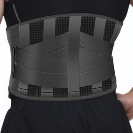 Faja lumbar para aliviar el dolor lumbar cinturón de soporte lumbar con 5 varillas de acero, compresión ajustable, soporte transpirable para la...    