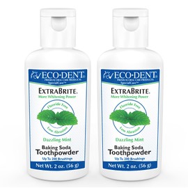 Eco-Dent ExtraBrite Baking Soda Toothpowder, Mint - Fluoride-Free Toothpaste Powder, SLS-Free Tooth Powder with Oxidizing Calcium Peroxide, Whitening Toothpaste Alternative, 2 Oz Ea (Pack of 2)