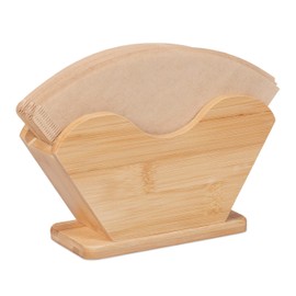 Relaxdays Coffee Filter Holder, Bamboo, for Size 2 & 4, Standing Coffee Filter Holder, 10 x 18 x 6 cm, Filter Holder, Natural