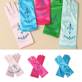 Maxtonser Girls Ice Princess Long Gloves Sequins Print Snow Queen Dress Up Gloves Solid Performances Party Gloves Green