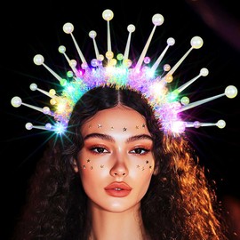 Ushiny Luminous Beads Headband Sparkling LED Hair Band Luminous Rave Festival Hair Accessory for Women (White, One Size)