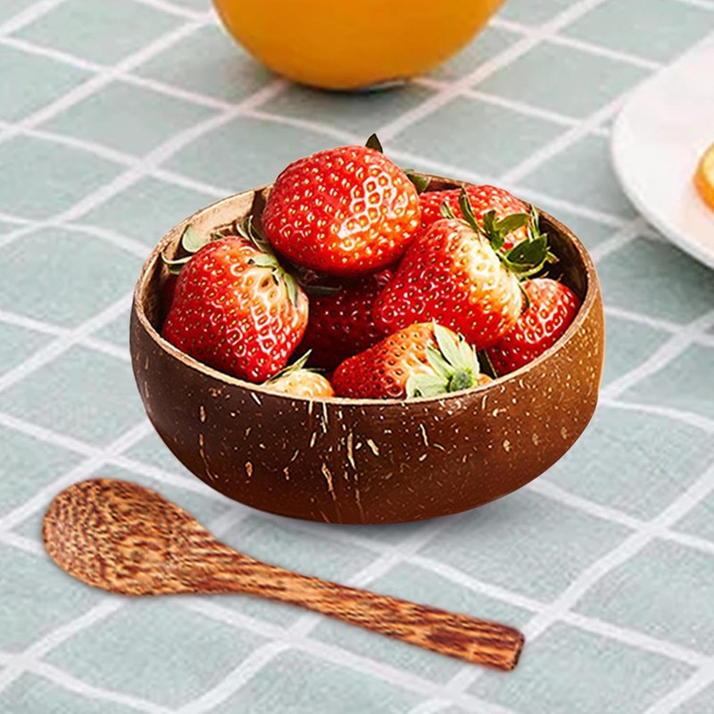 Folpus Coconut Bowl Set Multifunctional Portable Smoothie Bowl Handcrafted Coconut