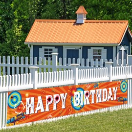 Dart Gun Happy Birthday Banner,Dart Battle Target Water Gun Banner for Boy's Birthday Party Themed Party Decorations.9.8 * 1.6FT