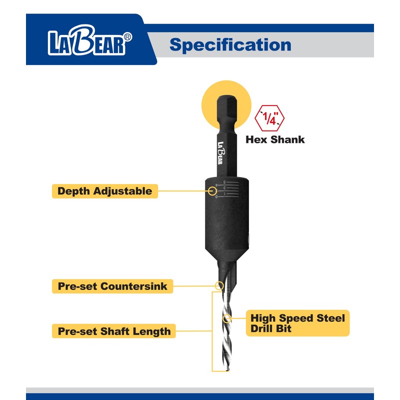LaBear (#8) Countersink Drill bit Set, Countersink Drill bit, Countersink