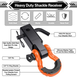 AUTOBOTS AUTOBOTS Shackle Hitch Receiver 2", 45,000 Lbs Break Strength Heavy Duty Receiver with 5/8" Screw Pin, 3/4" D Ring Shackles, Towing Accessories for Vehicle Recovery Off-Road, Orange&Black
