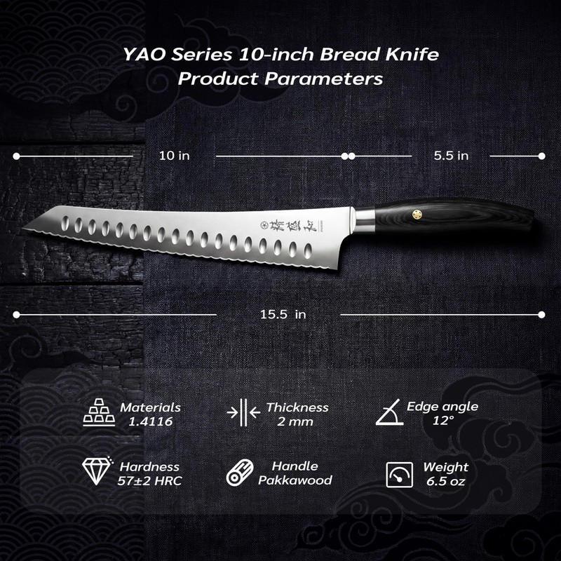 Jingseiho Bread Knife for Homemade Bread,Serrated Blade 10 in with