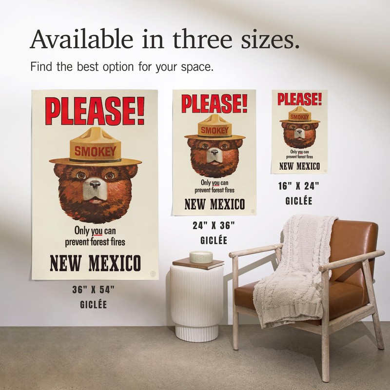 Lantern Press 24x36 Inch Giclee Print, New Mexico, Smokey Bear,