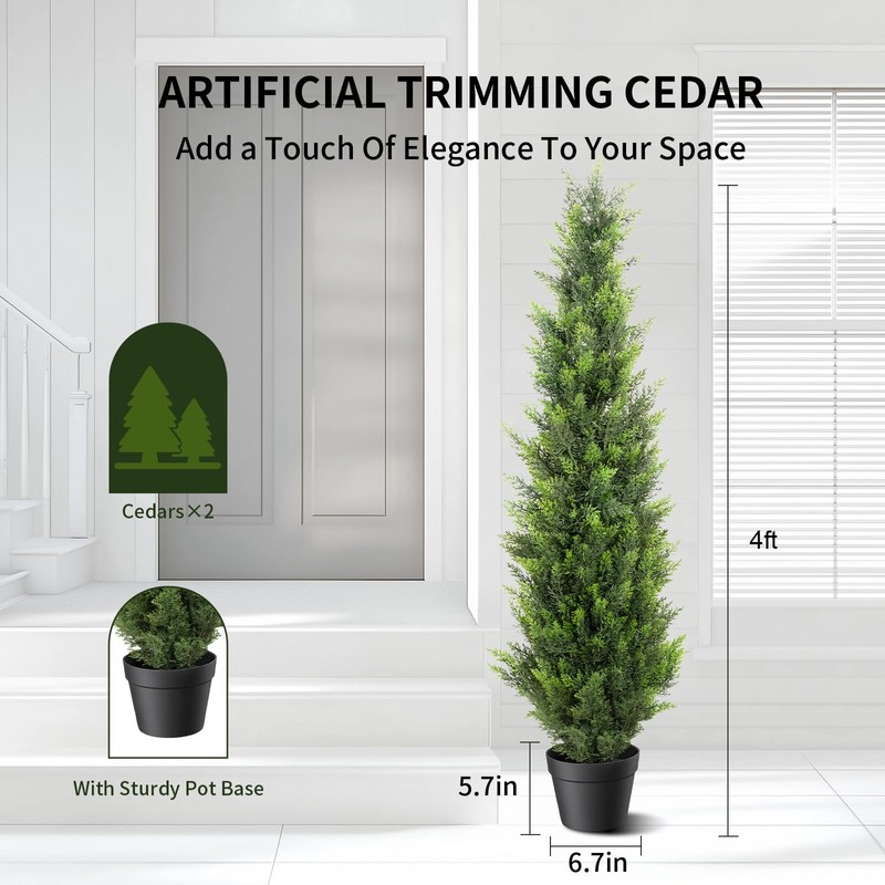4FT Artificial Cedar Topiary Trees 2 Set, Realistic Fake Cypress