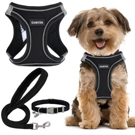 GAMUDA Small Dog Harness Collar and Leash Set, Step in No Chock No Pull Hemp Fabric Soft Mesh Dog Vest Harnesses Reflective for Dogs Puppy and Cats Outdoor Training and Running (Black, S)