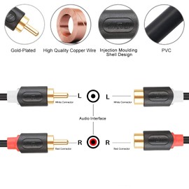 J&D RCA Extension Cable, Gold Plated Audiowave Series 2 RCA Male to Female Stereo Audio Cable for Speaker, Amplifier, Mixer, TV, 3 Feet