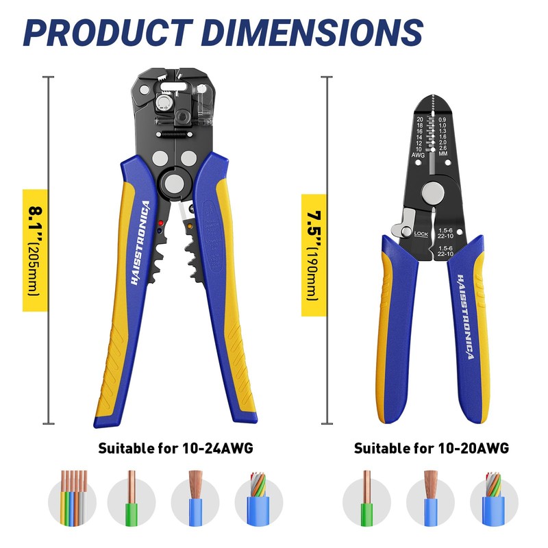 haisstronica Wire Stripper Tool Set, 10-24 AWG Self-Adjusting & Manual,