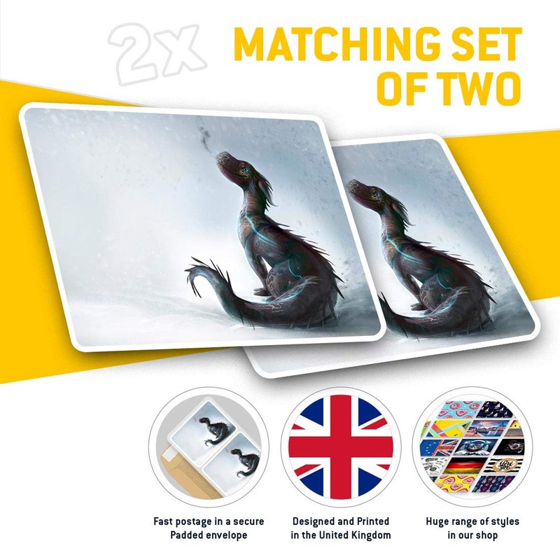 2 x 7.5cm Rectangle Stickers - Cute Baby Dragon Kids