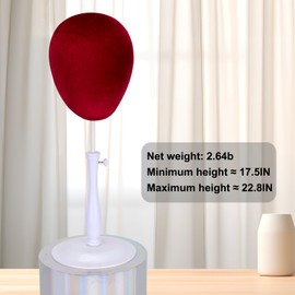 kelukeya Velvet Wig Head Stand for Hat and Wig Display, Adjustable Mannequin Head Stand with Retractable Metal Base for Styling and Display (Velvet wine red)