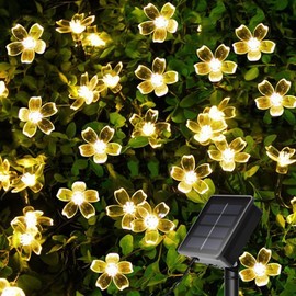INGEQUIS Guirnalda de Luces Solares de 30LED Flores Sakura de 6.5M para Exteriores, Cadena de Luz Led Solar Impermeable con 8 Modos para Jardín, Patio,Decoración Navidad y Año Nuevos (Blanco Cálido)