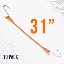 Boxer 31” Orange Color Rubber Bungee Cords 10 Pack – Heavy Duty 100% EPDM Bungee Straps with S Hooks – Wider & Stronger, Water Proof, UV Stable