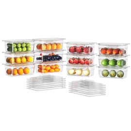 HNEDSEN 12 Pack Plastic Food Pan with Lid 1/4 Size 4 Inch Deep Restaurant Clear Food Storage Containers Polycarbonate Commercial Hotel Pans for Fruits Vegetables Beans Corns (12 PCS, 4'' Deep)