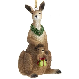 OnHoliday Kangaroo with Joey and Present Hanging Christmas Tree Ornament