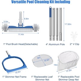 CKE Swimming Pool Cleaning Kit, Including Telescoping Swimming Pool Pole, 18.5" Rotatable Pool Brush Head, Fine Mesh Leaf Skimmer Net, 2-in-1 Pool Skimmer Net for Inground & Above Ground Pools