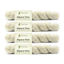 PASCUALI Alpaca Fino Knitting Wool 100% Alpaca Wool (Baby Alpaca) Baby Alpaca Wool for Knitting and Crocheting, Set: 4 Strands, 200 g, Colour: Natural White 01