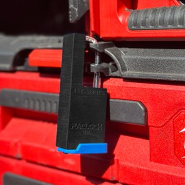PACLOCK‘s UCS-447A Shrouded Single Post Padlock for YETI®, Milwaukee® PACKOUTS™, and Hard Cases, Hidden Shackle Prevents Cutting Attempt, Black Anodized Aluminum, 2 Keys, Keyed Different