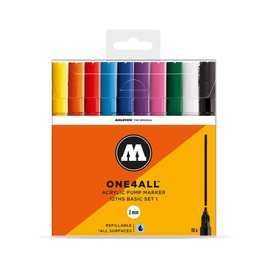 Molotow One4All 127HS Acryl Marker Basic-Set 1 (2,0 mm Strichstärke, hochdeckend und permanent, UV-beständig, für fast alle Untergründe) 10 Stück sortiert