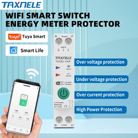 TUYA WiFi Smart Circuit Breaker Power Metering Energy KWh Meter 1P 1-63A Over Voltage Under Voltage Protection Relay Protector Current Limiter Remote Switch Timer Smart Life APP (1-63A)