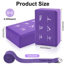 2 Yoga Block and Yoga Strap Set, High Density EVA Foam Blocks, Non-Slip Yoga Bricks with 6 ft Strap, Latex-Free Yoga Block Kit to Improve Balance and Flexibility (9 x 6 x 3 inches) (Pink, 23 x 15 x