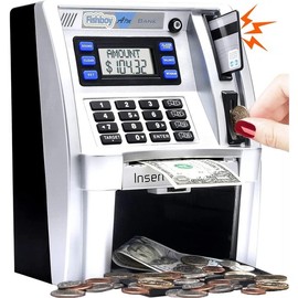 2024 Upgraded ATM Piggy Bank for Kids with Power-Off Memory and Debit Card for Real Money, Onekey Shutdown, Coin Recognition, Target Setting, Bill Feeder, Balance Calculator, Savings Machine Box - Color: Silver/Black