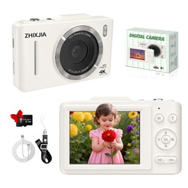 Digital Camera, 1080P FHD 4K 48MP Autofocus Compact Digital Camera with 2.8" LCD Screen, 16X Digital Zoom Digital Cameras with 32GB Card, Vlogging Camera for Kids Beginners Teens Students, White