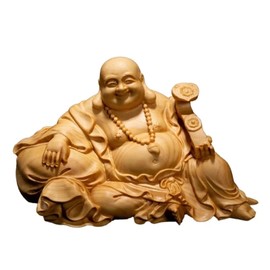 zunibo Laughing Buddha Statue for Home,Boxwood Ruyi Maitreya Buddha Statute for Feng Shui or Zen Decor,Lucky Buddha Statue for Wealth,Happy Buddha for Office Decor