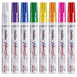 Overseas Paint Markers Pens - 8 Colors Permanent Markers, Medium Tip, Quick Dry and Assorted Color Oil Based Paint Pens for Metal, Stone, Wood, Plastic, Rubber, Rock Painting, Mugs, Canvas, Glass
