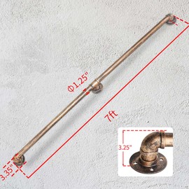 Rebala Wall Handrail 7FT,Industrial Staircase Railing 1.25 Inch Tube Diameter,Galvanized Pipe Handrail,Handrails for Indoor Stairs with Wall Mount Support for Indoor, Outdoor,Antique Brass