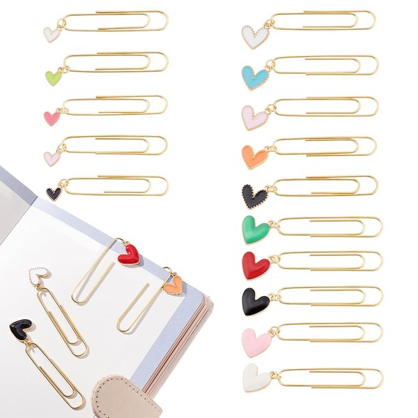 AHANDMAKER 15 pcs Bookmark Marking Clips Heart Paper Clips Cute