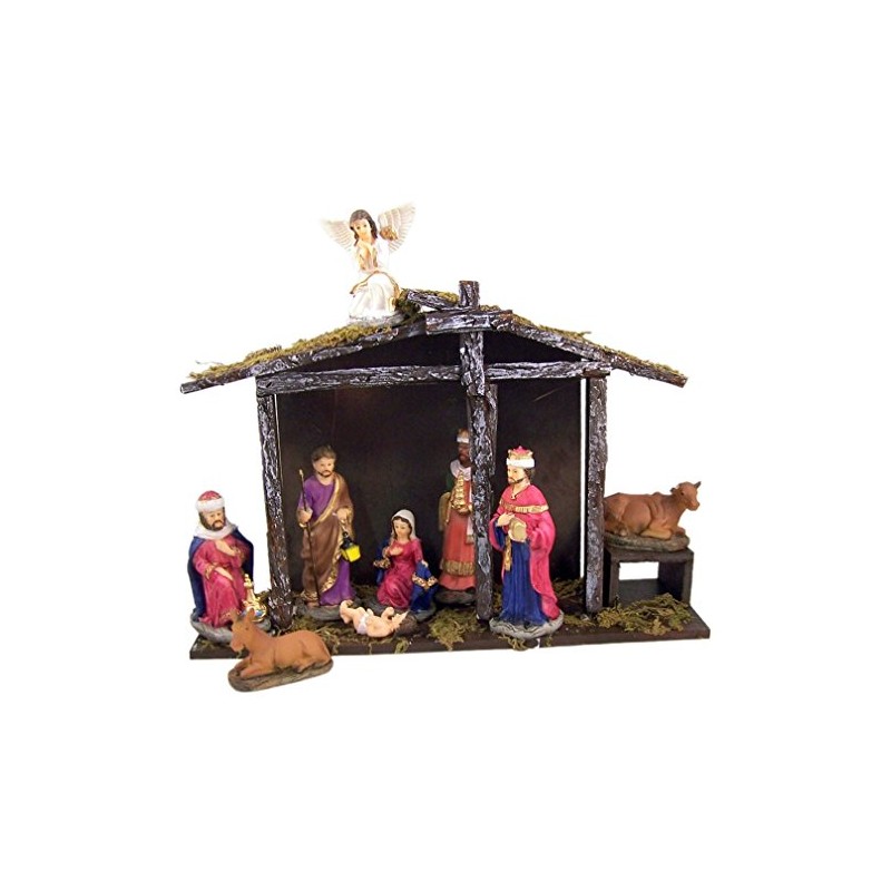 Christmas Nativity Holy Family Statue Set with Manger, 9 Piece